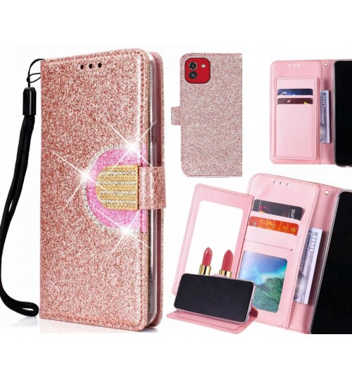 Samsung Galaxy A03 Case Glaring Wallet Leather Case With Mirror