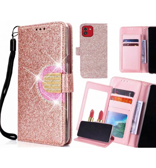 Samsung Galaxy A03 Case Glaring Wallet Leather Case With Mirror - Pink