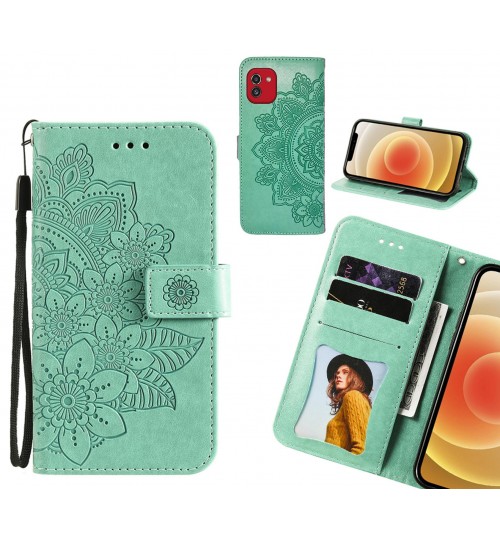 Samsung Galaxy A03 Case Embossed Floral Leather Wallet Case - Green