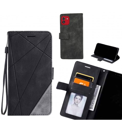Samsung Galaxy A03 Case Wallet Premium Denim Leather Cover - Black