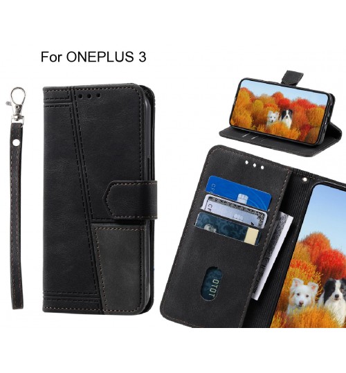 Oneplus 3 Case Wallet Premium Denim Leather Cover - Black