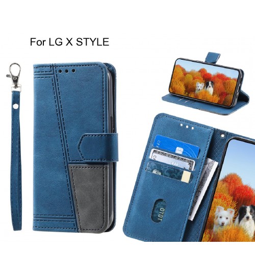 Lg X Style Case Wallet Premium Denim Leather Cover - Blue