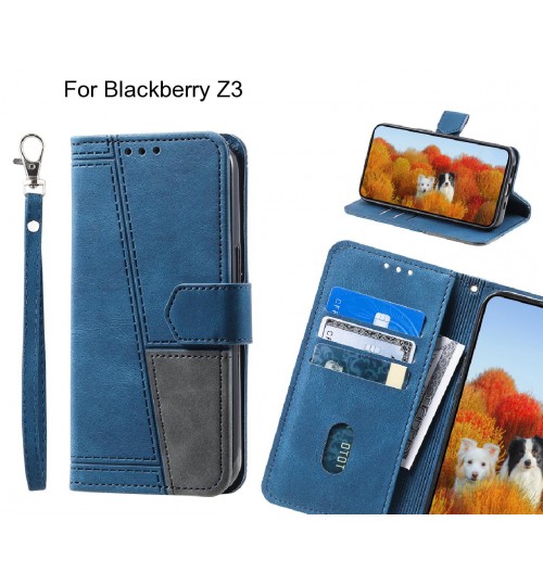 Blackberry Z3 Case Wallet Premium Denim Leather Cover - Blue