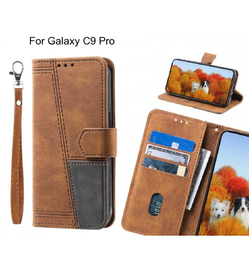 Galaxy C9 Pro Case Wallet Premium Denim Leather Cover