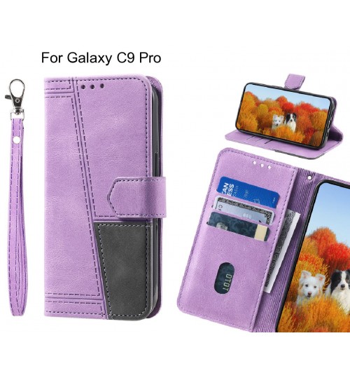 Galaxy C9 Pro Case Wallet Premium Denim Leather Cover - Purple