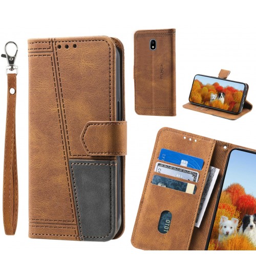J3 Pro 2017 Case Wallet Premium Denim Leather Cover - Brown