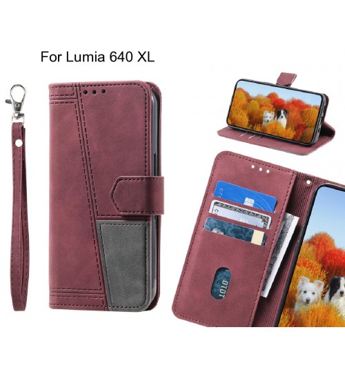 Lumia 640 Xl Case Wallet Premium Denim Leather Cover - Red