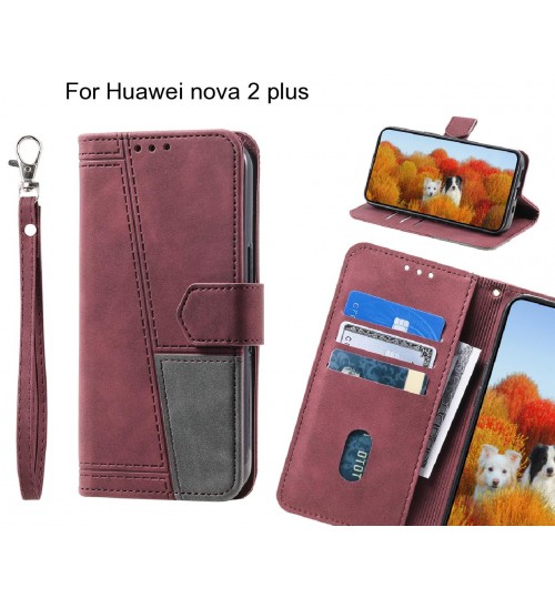Huawei Nova 2 Plus Case Wallet Premium Denim Leather Cover - Red