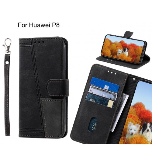 Huawei P8 Case Wallet Premium Denim Leather Cover - Black