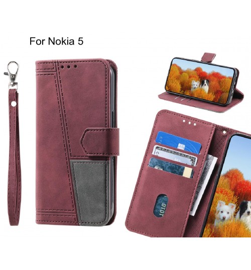 Nokia 5 Case Wallet Premium Denim Leather Cover - Red