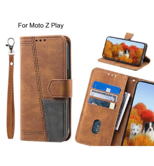 Moto Z Play Case Wallet Premium Denim Leather Cover