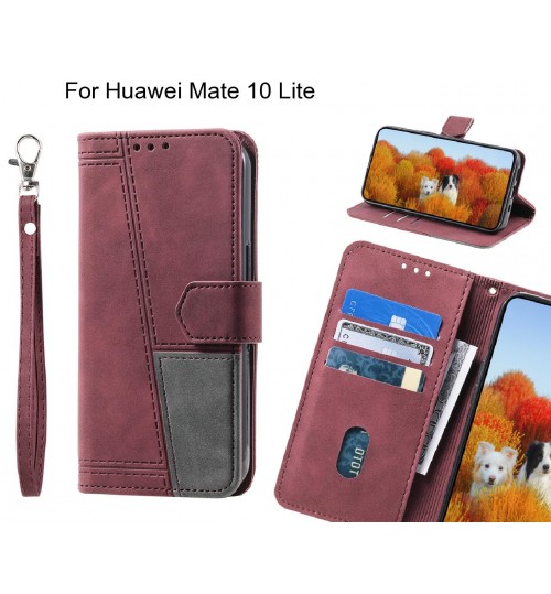 Huawei Mate 10 Lite Case Wallet Premium Denim Leather Cover - Red