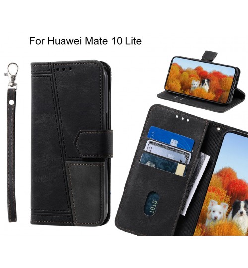 Huawei Mate 10 Lite Case Wallet Premium Denim Leather Cover - Black