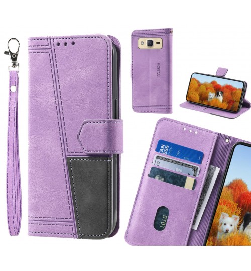 Galaxy J2 Case Wallet Premium Denim Leather Cover - Purple