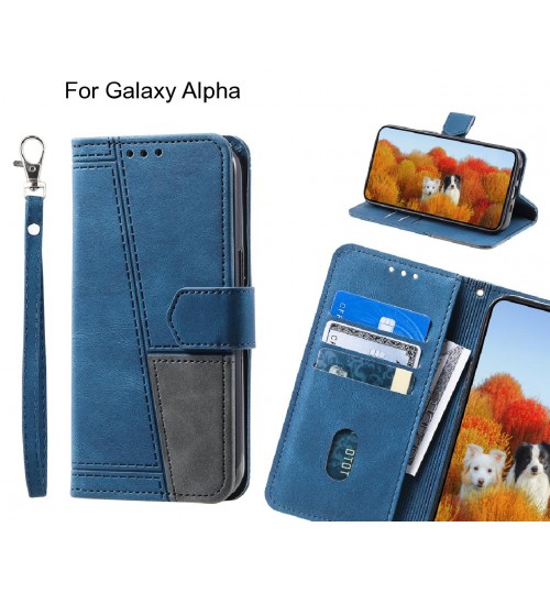 Galaxy Alpha Case Wallet Premium Denim Leather Cover - Blue