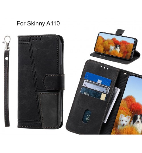 Skinny A110 Case Wallet Premium Denim Leather Cover - Black