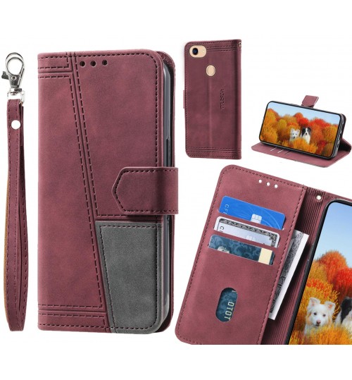 Oppo A75 Case Wallet Premium Denim Leather Cover - Red
