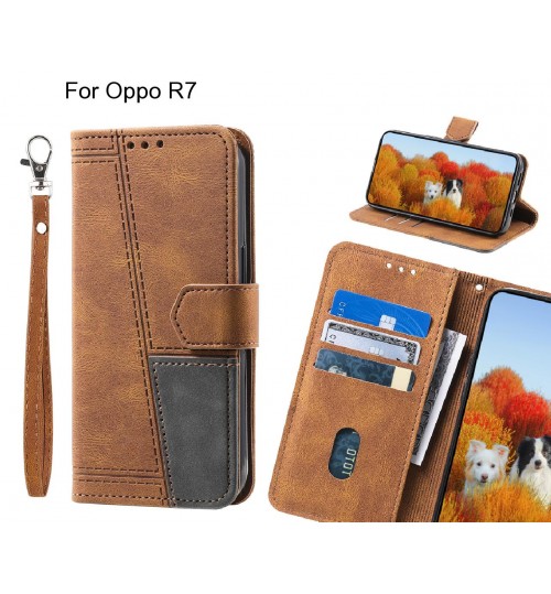 Oppo R7 Case Wallet Premium Denim Leather Cover - Brown