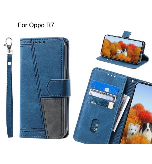 Oppo R7 Case Wallet Premium Denim Leather Cover - Blue