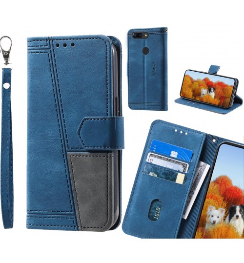 Oneplus 5t Case Wallet Premium Denim Leather Cover - Blue