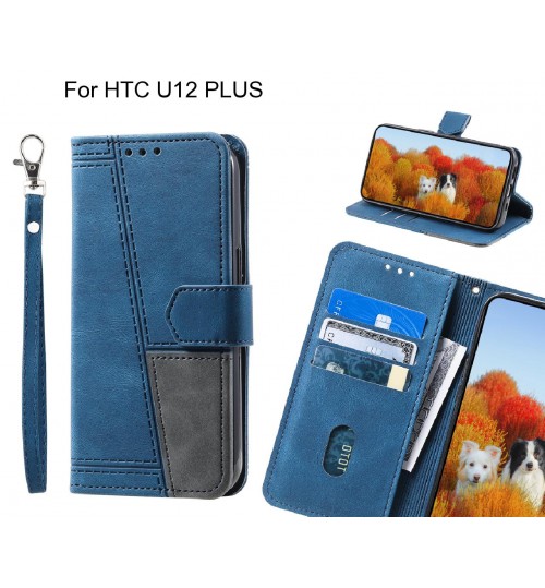 Htc U12 Plus Case Wallet Premium Denim Leather Cover - Blue