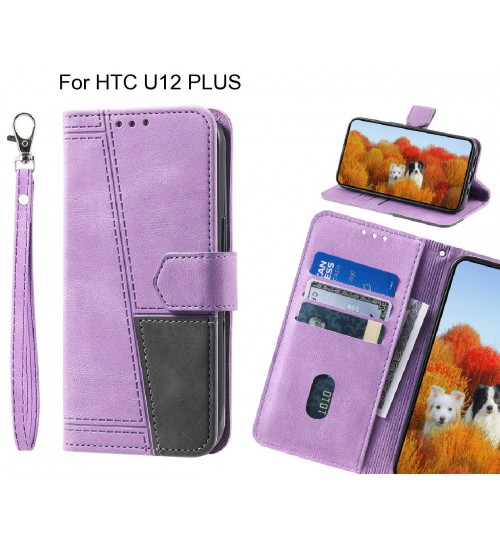 Htc U12 Plus Case Wallet Premium Denim Leather Cover - Purple