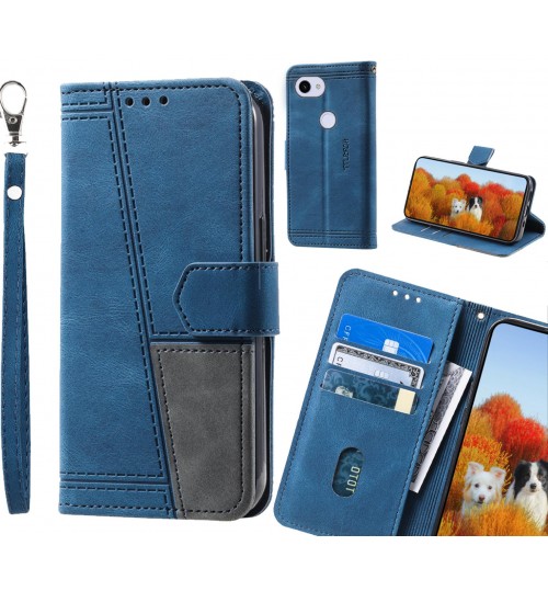Google Pixel 3a Case Wallet Premium Denim Leather Cover - Blue
