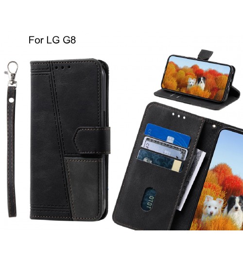 Lg G8 Case Wallet Premium Denim Leather Cover - Black