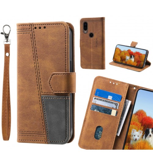 Moto P40 Case Wallet Premium Denim Leather Cover - Brown