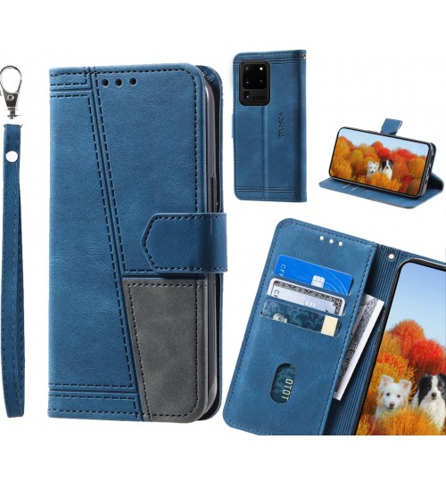 Galaxy S20 Ultra Case Wallet Premium Denim Leather Cover - Blue