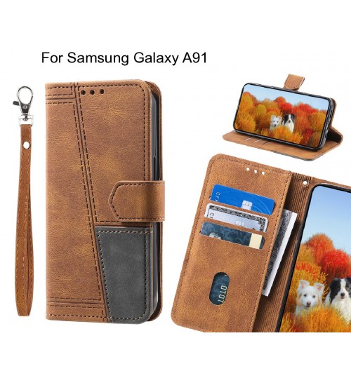 Samsung Galaxy A91 Case Wallet Premium Denim Leather Cover - Brown