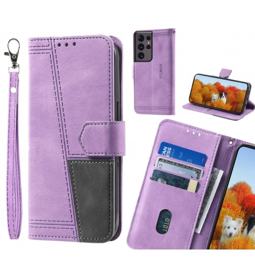 Galaxy S21 Ultra Case Wallet Premium Denim Leather Cover - Purple