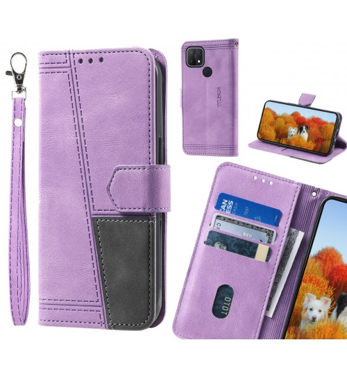 Oppo A15 Case Wallet Premium Denim Leather Cover - Purple