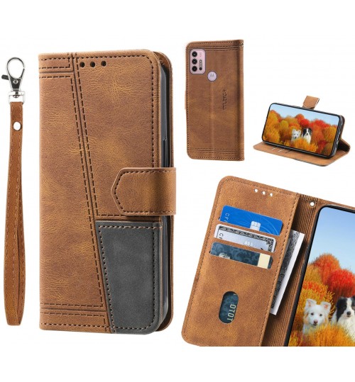Moto G30 Case Wallet Premium Denim Leather Cover - Brown