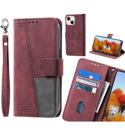 Iphone 13 Mini Case Wallet Premium Denim Leather Cover - Red