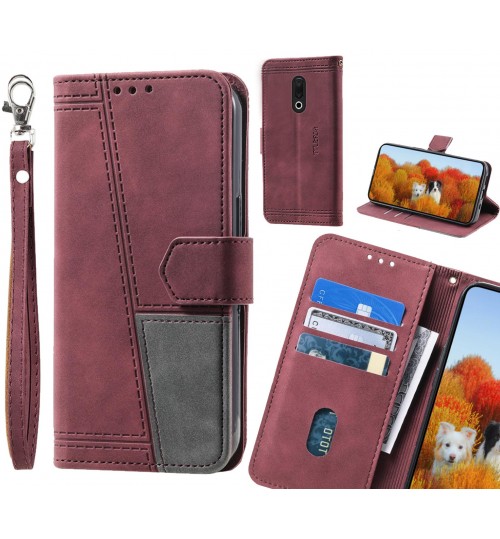Meizu 15 Plus Case Wallet Premium Denim Leather Cover - Red