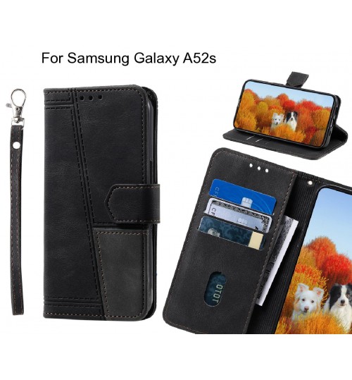 Samsung Galaxy A52s Case Wallet Premium Denim Leather Cover - Black