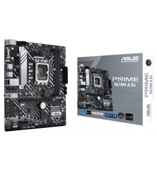 ASUS PRIME H610M-A D4 LGA1700 2XDIMM DDR4 PCI-E4.0 2XM.2 4XSATADP HDMI D-SUB USB3.2 MICRO-ATX MOTHERBOARD