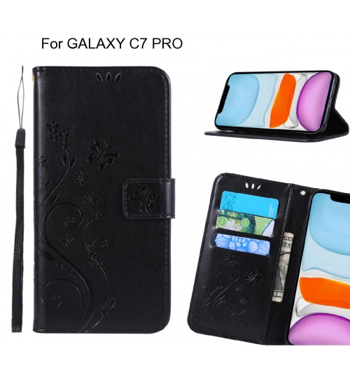 GALAXY C7 PRO Case Embossed Butterfly Wallet Leather Cover