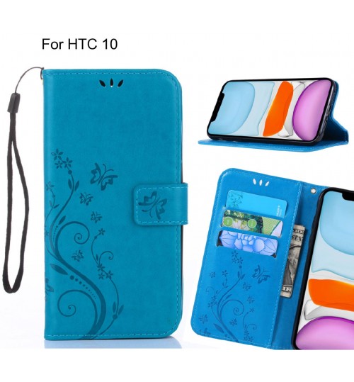 Htc 10 Case Embossed Butterfly Wallet Leather Cover - Blue