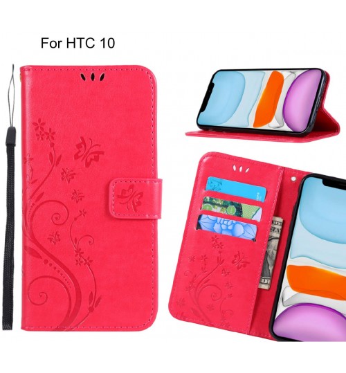 Htc 10 Case Embossed Butterfly Wallet Leather Cover - Red