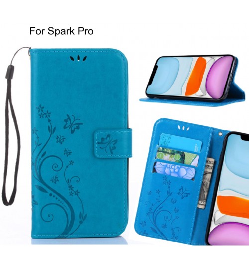 Spark Pro Case Embossed Butterfly Wallet Leather Cover - Blue