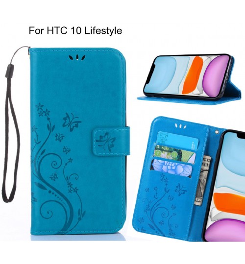 Htc 10 Lifestyle Case Embossed Butterfly Wallet Leather Cover - Blue