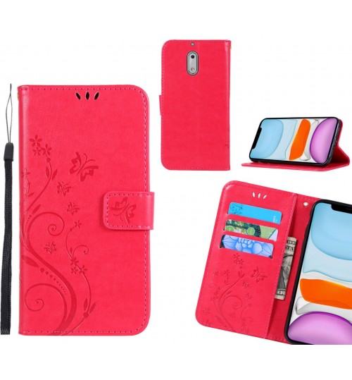 Nokia 6 Case Embossed Butterfly Wallet Leather Cover - Red