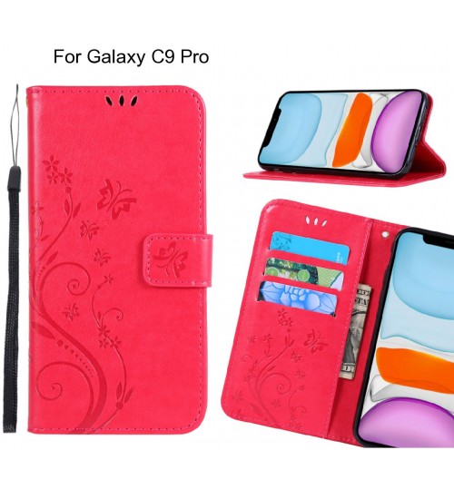 Galaxy C9 Pro Case Embossed Butterfly Wallet Leather Cover