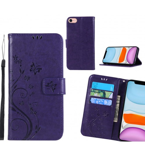 Iphone 7 Case Embossed Butterfly Wallet Leather Cover - Purple
