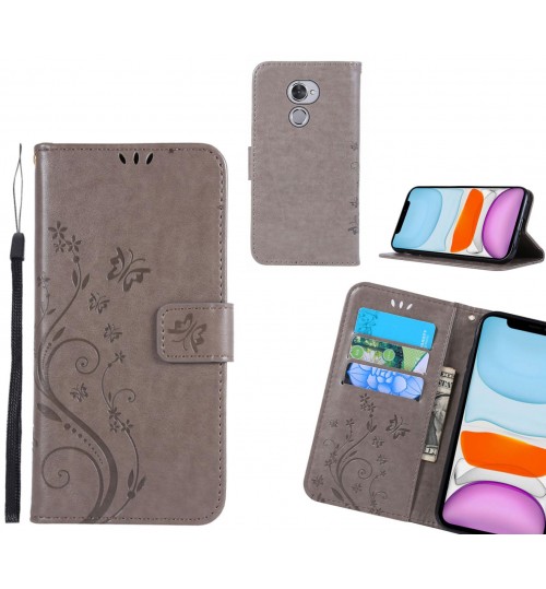Vodafone V8 Case Embossed Butterfly Wallet Leather Cover - Grey