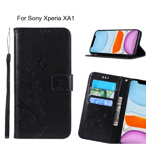 Sony Xperia Xa1 Case Embossed Butterfly Wallet Leather Cover - Black