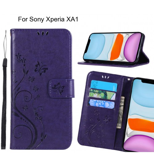 Sony Xperia Xa1 Case Embossed Butterfly Wallet Leather Cover - Purple