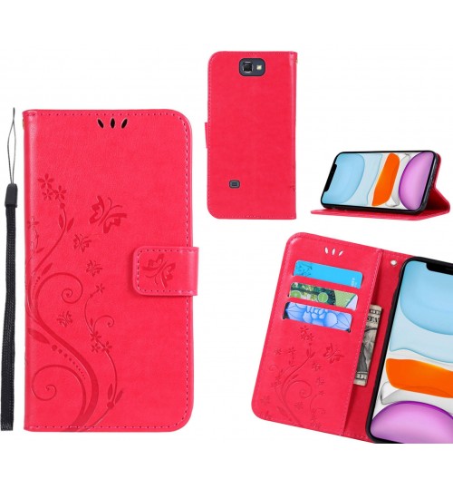 Galaxy Note 2 Case Embossed Butterfly Wallet Leather Cover - Red